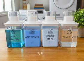 Dispensers Lavanderia 1,3L - Amaciante, Alvejante, Sabão em Pó e Sabão Líquido