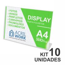 Display Acrílico Porta Folha A4 L Horizontal Mesa Kit com 10