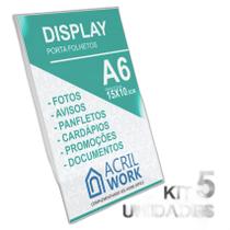 Display Acrílico Porta Folha A6 L Vertical Mesa 5 Unidades Display Acrílico Porta Folha A6 L Vertical Mesa 5 Unidades