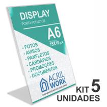 Display Acrílico Porta Folha A6 L Vertical Mesa 5 Unidades