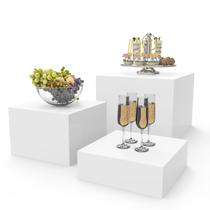 Display de cubos de acrílico Buffet Risers PecMuikee, 3 unidades, branco Display de cubos de acrílico Buffet Risers PecMuikee, 3 unidades, branco