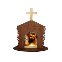 Display Enfeite de Mesa Religioso Capelinha Oratório Pai em Tuas Mãos 20cm Mdf Madeira Imbuia