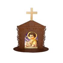 Display Enfeite de Mesa Religioso Capelinha Oratório São João 20cm Mdf Madeira Imbuia