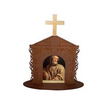 Display Enfeite de Mesa Religioso Capelinha Oratório São Pedro 20cm Mdf Madeira Imbuia