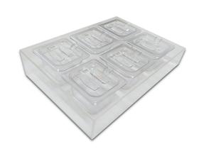 DISPLAY EXPOSITOR CONDIMENTADORA EM ACRÍLICO COM 6 CUBAS 1/6x100 E TAMPA COM ABERTURA