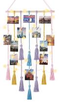 Display fotográfico suspenso Mkono Boho Macrame com 30 clipes de luz