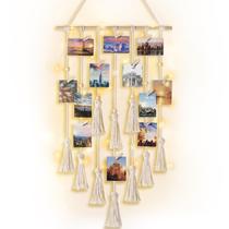 Display fotográfico suspenso Mkono Boho Macrame com luz 42x16,5 cm