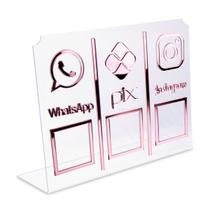 Display Placa 3 em 1 Rede Social Pix Instagram Qr Code Transparente