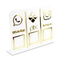 Display Placa 3 em 1 Redes Sociais Pix Instagram Qr Code Branco