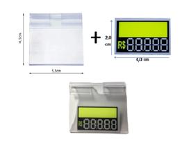 Display Porta Etiqueta de Preço 5,5 x 4,5 + Etiqueta Reutilizável 4,0 x 2,0 cm_KIT 200 Peças