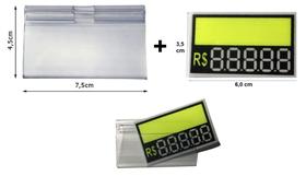 Display Porta Etiqueta de Preço 7,5x4,5 + Etiqueta Reutilizável 6,0x3,5 cm KIT 100 Peças