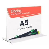 Display Porta Folheto Balcão Mesa Em Acrílico PS Tamanho A5 T Horizontal