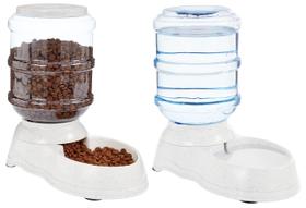 Distribuidor automático de água para cães e gatos, conjunto de alimentadores por gravidade Amazon Basics, pequeno, 2,7 kg, capacidade de alimento, 3,8 L, cinza