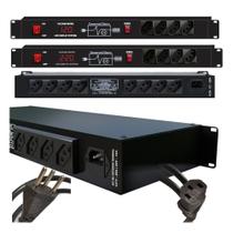 Distribuidor de Tomada Padrão Rack 12 Tomadas 10A Com Visor de Voltagem 110~220V - Comercial Eletro