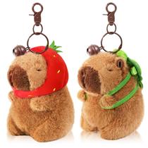 Ditucu, 2 peças de chaveiro de pelúcia Capivara, brinquedos, tartaruga de morango, bonecas de capivara, pingente para decoração de mochila, presente para crianças