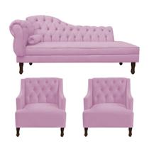 Divã Cancun 140cm Direito +2 Poltronas Genesis Rosa Bebê