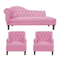 Divã Cancun 140cm Direito +2 Poltronas Genesis Rosa