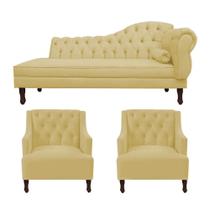 Divã Cancun 140cm Esquerdo +2 Poltronas Genesis Amarelo