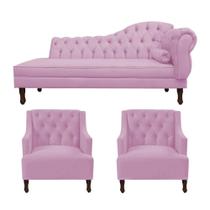 Divã Cancun 140cm Esquerdo +2 Poltronas Genesis Rosa Bebê