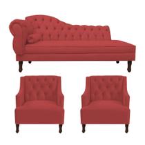 Divã Cancun 160cm Direito +2 Poltronas Genesis Vermelho - Topázio Decor