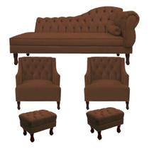 Divã Cancun 185 Esquerdo + 2 Poltronas + 2 Puffs Marrom Divã Cancun 185 Esquerdo + 2 Poltronas + 2 Puffs Marrom