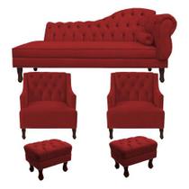 Divã Cancun 185 Esquerdo + 2 Poltronas + 2 Puffs Vermelho - Topázio Decor