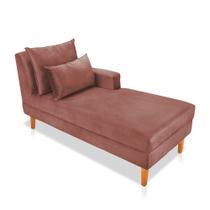 Divã Chaise Chloe 160 cm Veludo Pés Chanfrado Castanho - D'Rossi