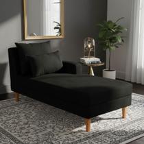 Divã Chaise Chloe 160 cm Veludo Preto Pés Chanfrado Castanho M11 - D'Rossi