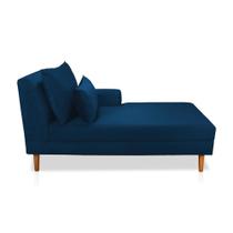 Divã Chaise Jade 1,60 Cm Pés chanfrado Suede Azul Marinho