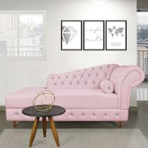 Divã Chesterfield 165 cm Capitonado com Strass Suede Rosa Bebê M11 - D'Rossi Divã Chesterfield 165 cm Capitonado com Strass Suede Rosa Bebê M11 - D'Rossi