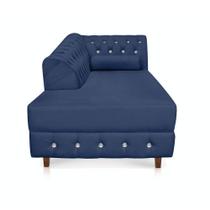 Divã Chesterfield 165cm Capitonado Strass Suede Azul Marinho