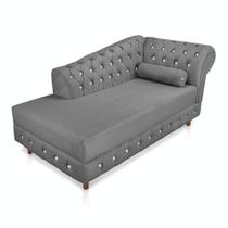 Divã Chesterfield 165cm Capitonado Strass Suede Grafite