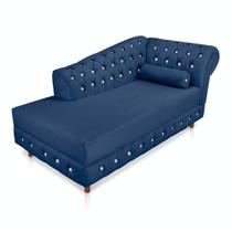 Divã Chesterfield Capitonado Azul Marinho com Strass Suede Divã Chesterfield Capitonado Azul Marinho com Strass Suede