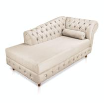 Divã Chesterfield Capitonado Bege Com Strass Suede Drossi