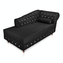Divã Chesterfield Capitonado Preto com Strass Suede Drossi