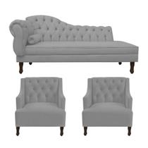 Divã larissa 140cm lado esquerdo + 2 poltronas genesis suede cinza
