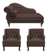 Divã Larissa 150 cm e 2 Poltronas Genesis Suede Marrom - LM DECOR