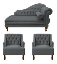 Divã Larissa 150 cm Esquerdo de quem senta e 2 Poltronas Genesis Suede Cinza - DL Decor