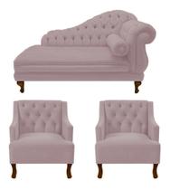 Divã Larissa 150 cm Esquerdo de quem senta e 2 Poltronas Genesis Suede Rose - DL Decor