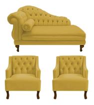 Divã Larissa 160 cm Direito de quem senta e 2 Poltronas Genesis Suede Amarelo - LM DECOR