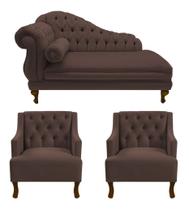 Divã Larissa 160 cm Direito de quem senta e 2 Poltronas Genesis Suede Marrom - LM DECOR