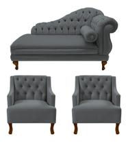Divã Larissa 160 cm Esquerdo de quem senta e 2 Poltronas Genesis Suede Cinza Divã Larissa 160 cm Esquerdo de quem senta e 2 Poltronas Genesis Suede Cinza