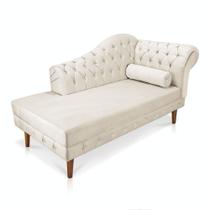 Divã Recamier Capitonê Mônaco 165 cm Suede Bege Pés Chanfrado- D'Rossi