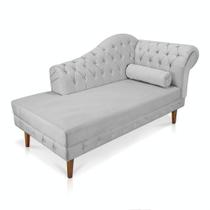 Divã Recamier Capitonê Mônaco 165 cm Suede Cinza Pés Chanfrado- D'Rossi