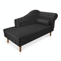Divã Recamier Capitonê Mônaco 165 cm Suede Preto Pés Chanfrado- D'Rossi