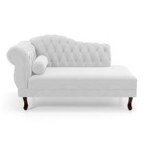 Divã Recamier Chaise Longue Lavínia 150cm Capitonê Pés de Madeira material sintético Branco - Abmaza Divã Recamier Chaise Longue Lavínia 150cm Capitonê Pés de Madeira material sintético Branco - Abmaza