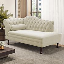 Divã Recamier Chaise Longue Lavínia 150cm Capitonê Pés de Madeira Suede Bege Claro - Desk Design Divã Recamier Chaise Longue Lavínia 150cm Capitonê Pés de Madeira Suede Bege Claro - Desk Design
