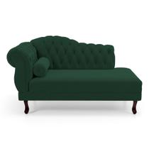 Divã Recamier Chaise Longue Lavínia 150cm Capitonê Pés de Madeira Veludo Verde Escuro - Abmaza Divã Recamier Chaise Longue Lavínia 150cm Capitonê Pés de Madeira Veludo Verde Escuro - Abmaza