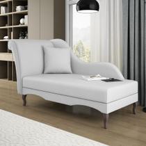 Divã Recamier Chaise Longue Valentina Clássico com Pés de Madeira Bouclê Cinza Claro - Desk Design