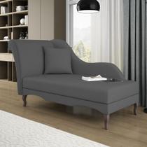 Divã Recamier Chaise Longue Valentina Clássico com Pés de Madeira Bouclê Cinza Escuro - Desk Design